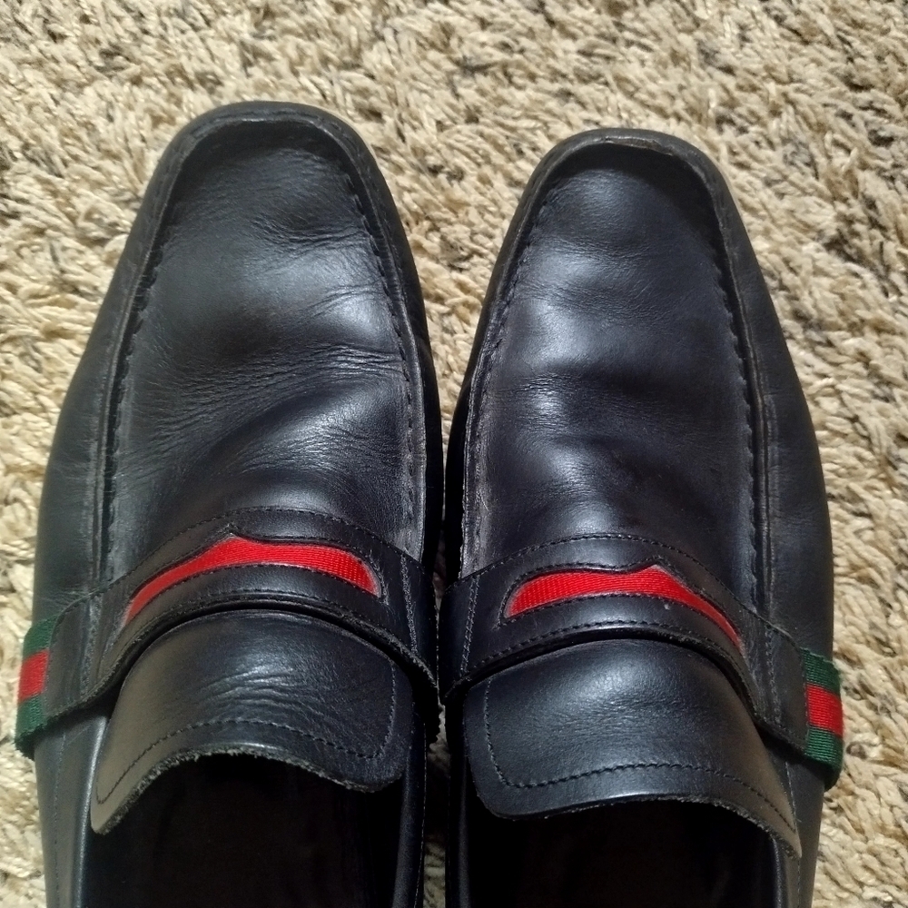 GUCCI  FLAG Black Leather Boat Deck Loafers sz 9 - Picture 8 of 11